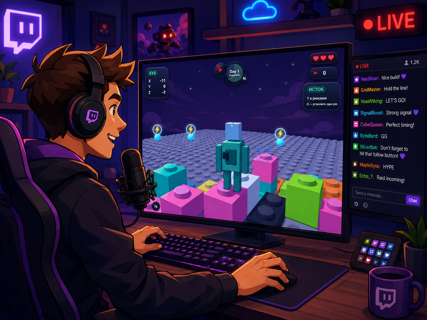 Streamer playing Slicebox during a live broadcast